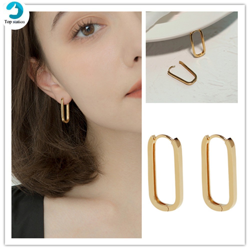 Hoa Tai Mạ Vàng Thiết Kế Hình Học Phong Cách Hàn Quốc