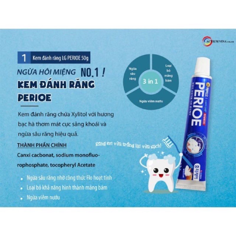 Kem đánh răng PERIOE 50g HÀN QUỐC trắng và ngừa sâu răng (mini)