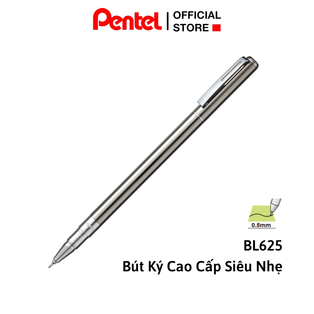 Bút Ký Siêu Nhẹ Pentel BL625 Cao Cấp | Ngòi 0.5mm Mực Xanh | Thiết Kế Nhỏ Gọn Kèm Hộp Sang Trọng | Vỏ Màu Bạc Tinh Tế
