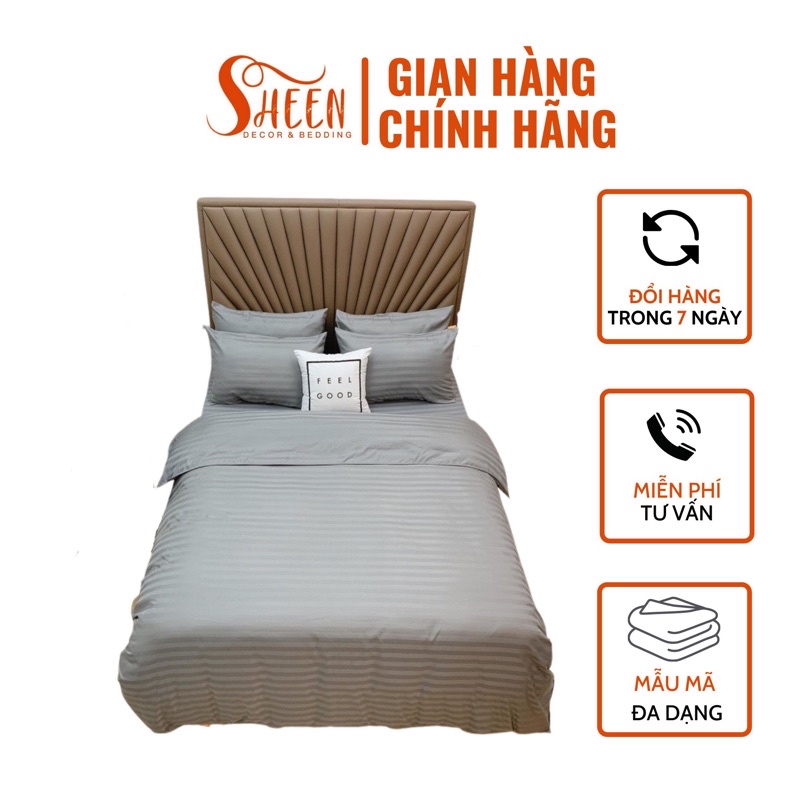 bộ chăn ga gối cotton 3f kẻ sọc Sheen bedding, chuyên dùng cho khách sạn cao cấp (ảnh thật)