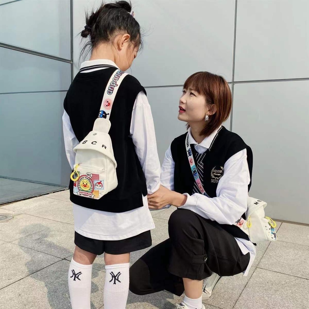 Túi Vải Canvas Đeo Chéo Họa Tiết Hoạt Hình Thời Trang Cho Bé Phong Cách Hàn Quốc