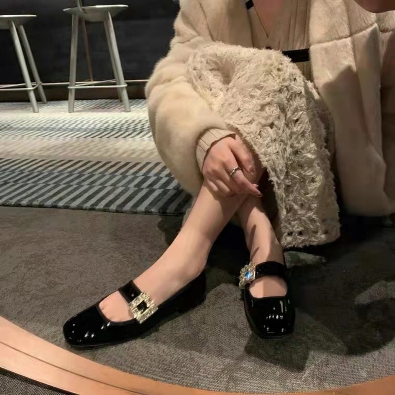 Giày búp bê nữ marry quai đá mõm vuông đế bệt phong cách tiểu thư mã 999
