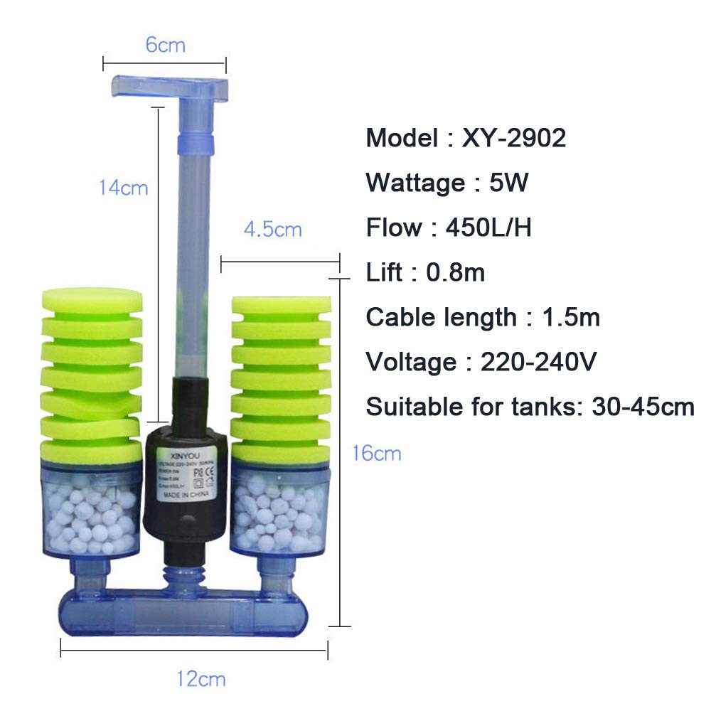 Lọc Sủi Vi Sinh Có Máy Bơm Bio Bông Đôi Kèm Vật Liệu Lọc XY-2902