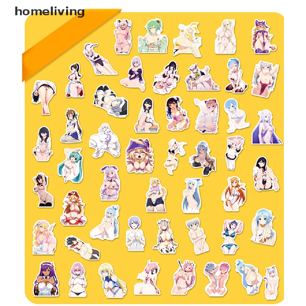 Bộ 50 Miếng Dán Trang Trí Laptop / Vali / Điện Thoại Hình Cô Gái Anime Gợi Cảm