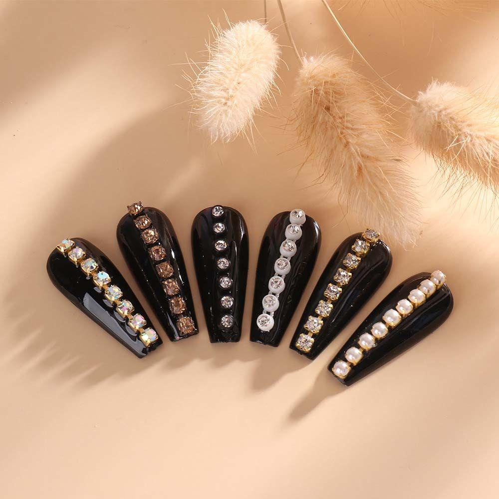 OCEANMAP Phụ Kiện Trang Trí Móng Tay Dạng Chuỗi Xích Kim Loại Đính Đá Xinh Xắn