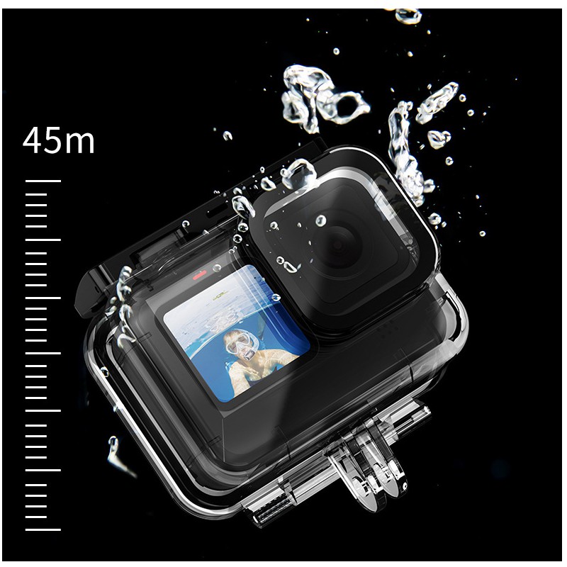 Vỏ chống nước Gopro 9 bằng nhựa trong suốt chống nước độ sâu 45m hãng Telesin