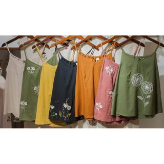 Áo 2 dây thêu hoa linen