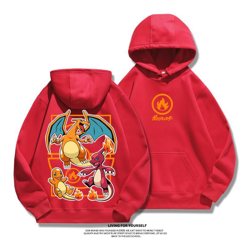 Hot！Pokémon Sweatshirts Joint Pikachu Super Dream Gengar Charmander Squirtle Loose Fleece Lining Hooded Couple Matching Special