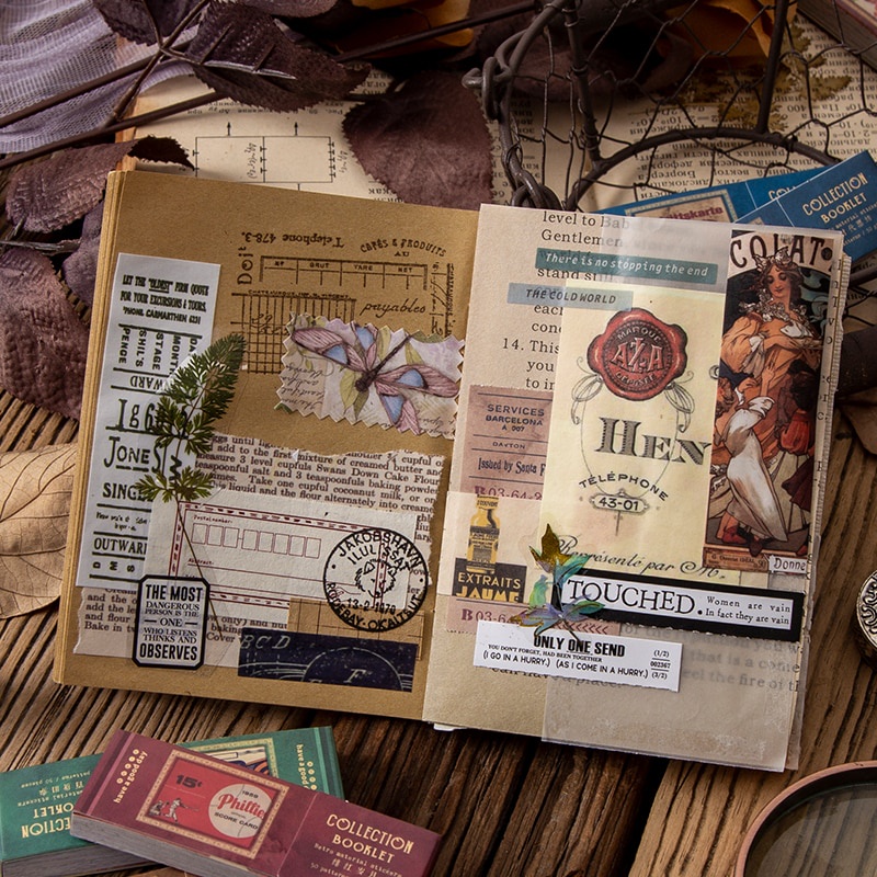 Set 50 Miếng Dán Trang Trí Sổ Tay Phong Cách Vintage