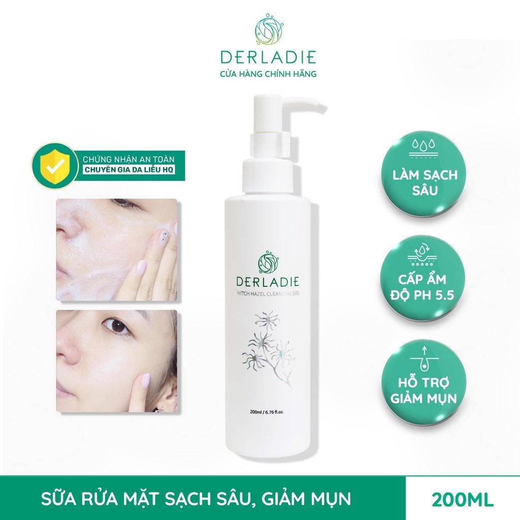 Sữa rửa mặt Derladie Witch Hazel Cleansing Gel làm sạch, ngừa mụn trên da 200ml