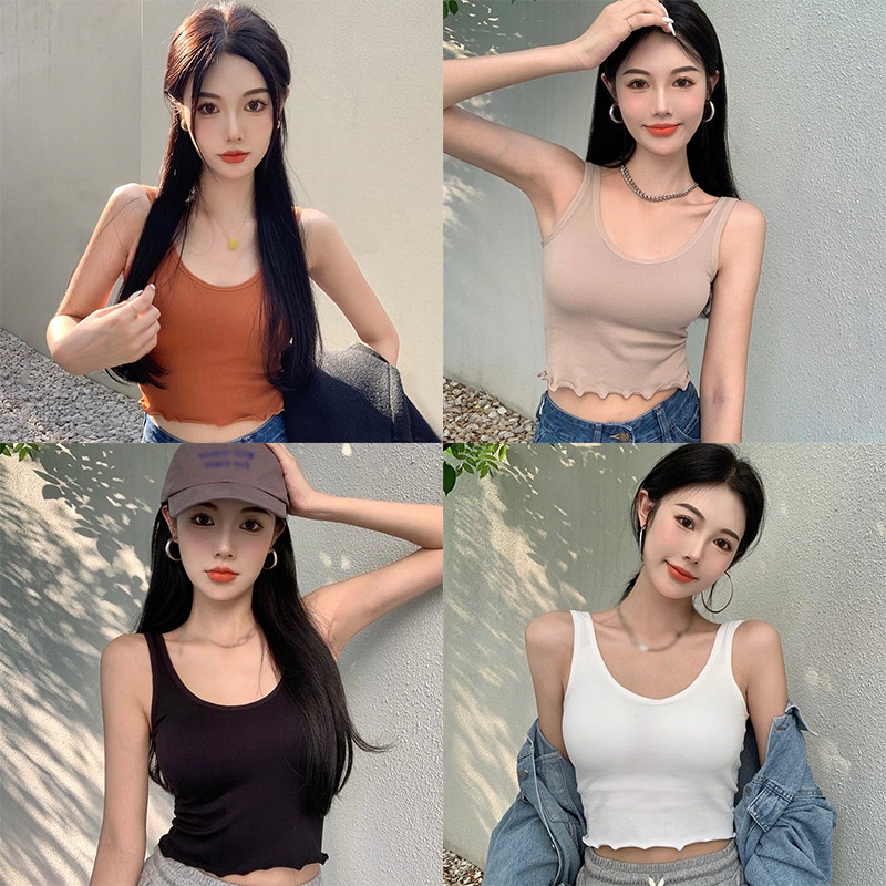 Áo Croptop Hai Dây Có Mút Đệm Màu Sắc Nhẹ Nhàng Phong Cách Hàn Quốc Cho Nữ