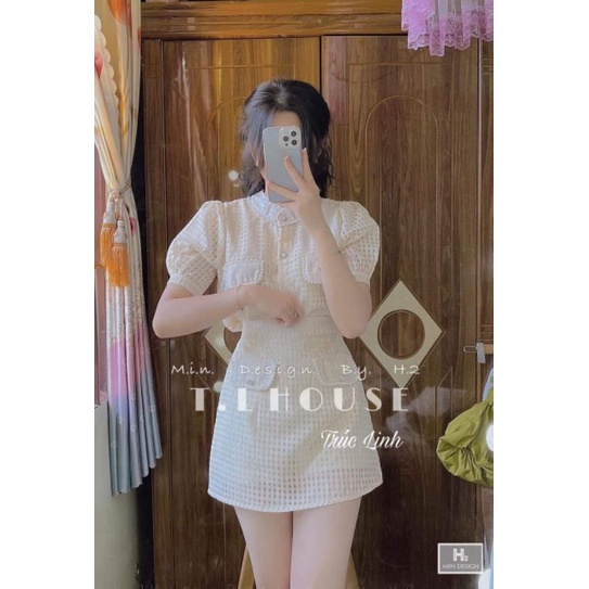 Sét áo cổ tàu đính ngọc + chân váy