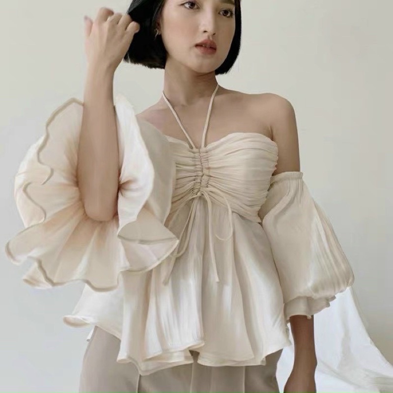 Áo peplum tay loe cúp ngực