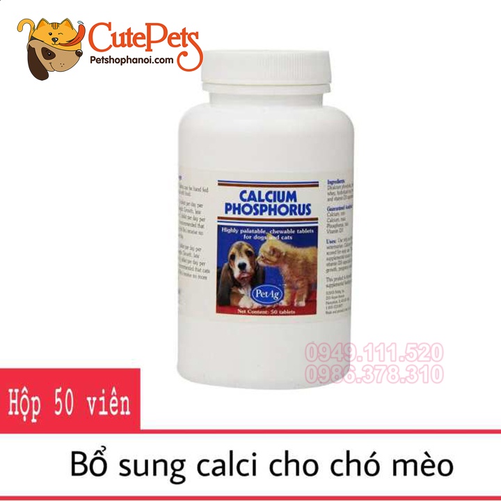 Canxi mỹ cho chó Pet Ag Calcium Phosphorus Hộp 50 Viên - phụ kiện thú cưng Hà Nội