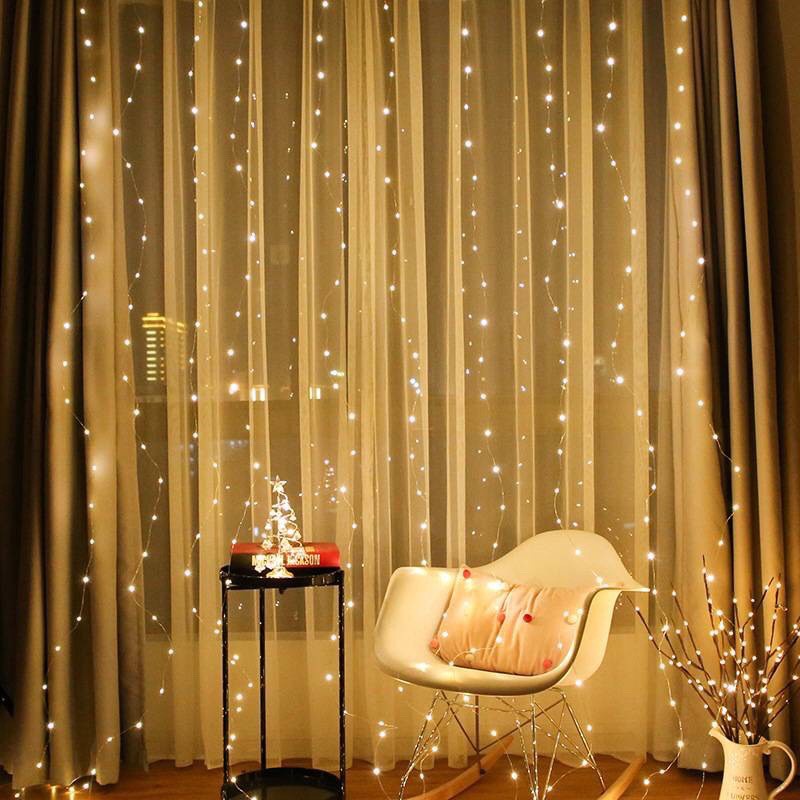 Đèn led rèm treo ngoài trời, dây led thả mành mưa trang trí sân vườn, quán cafe