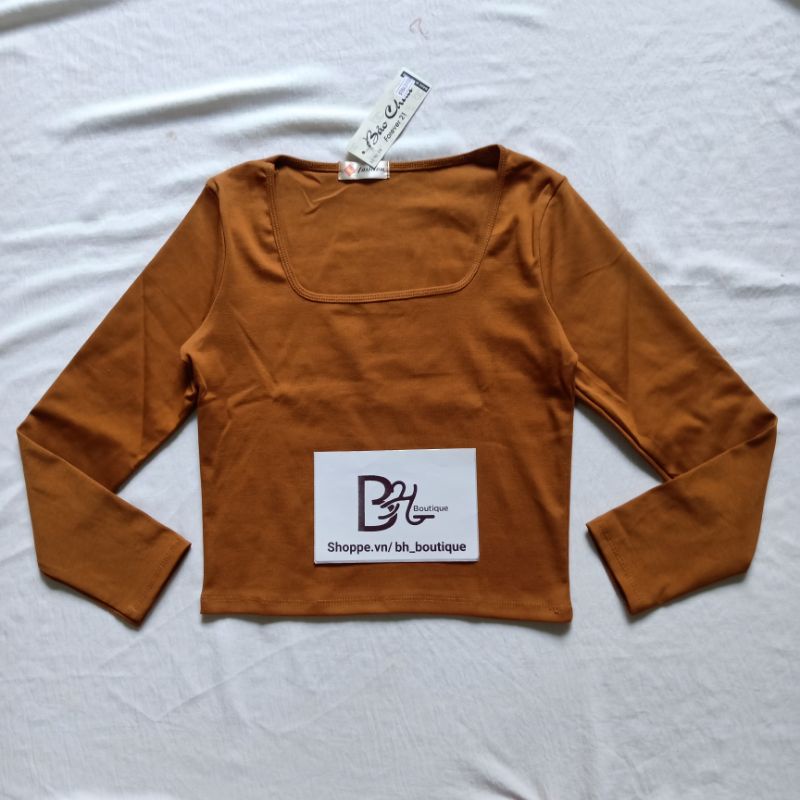 Áo Croptop Cổ Vuông Tay Dài Chất Thun Co Giãn Ôm Dáng Bc2048
