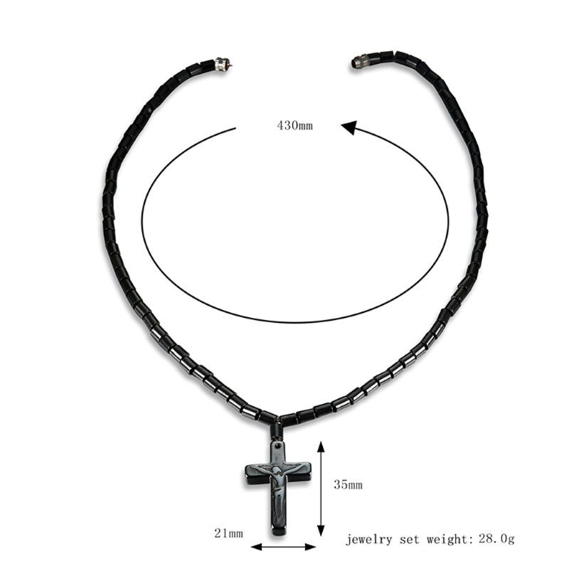 Vòng cổ bằng đá Hematite màu đen mặt hình chữ thập từ tính giảm đau