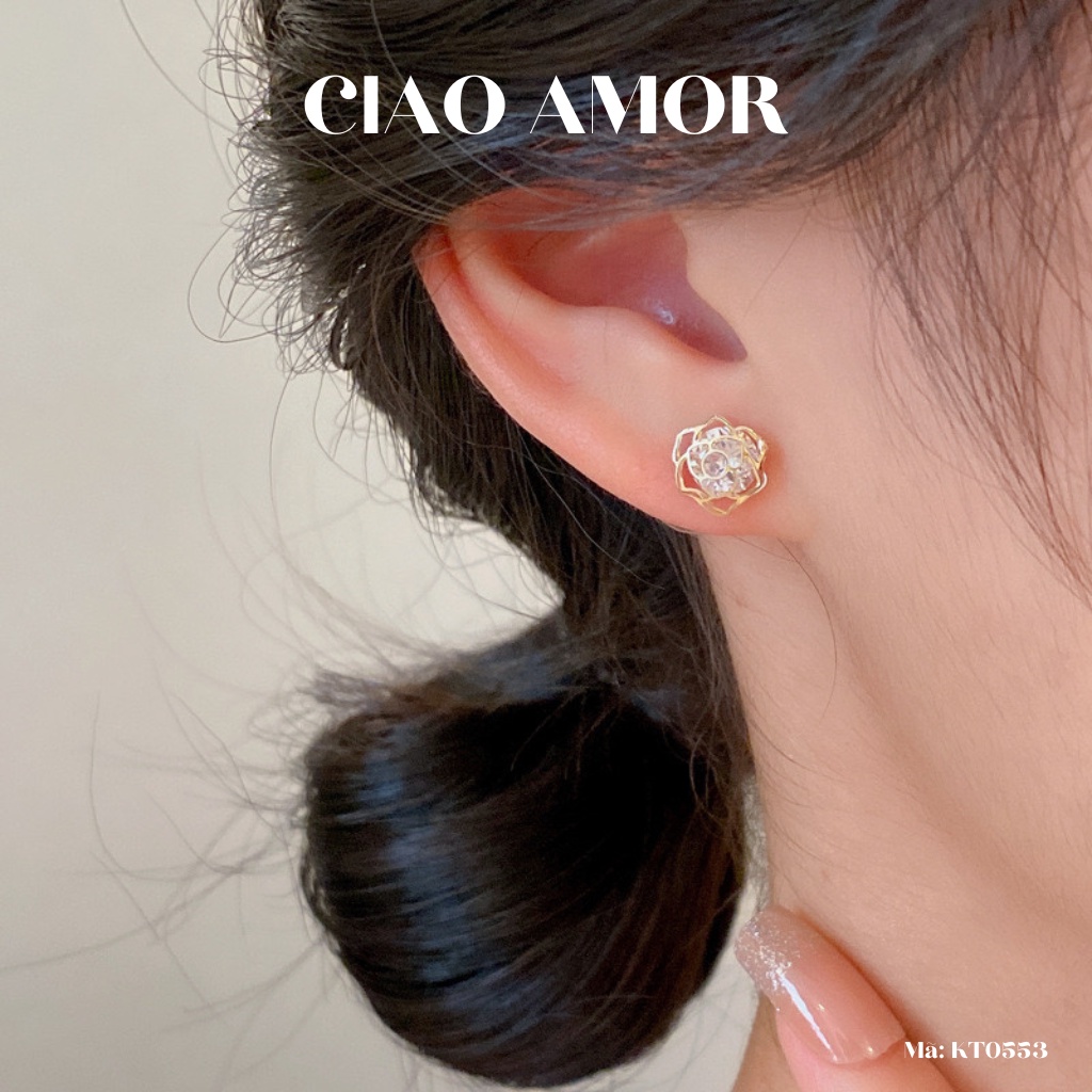 Set khuyên tai nụ nữ đuôi bạc 925 hoa hồng sang trọng Trang sức Ciao Amor - KT0553