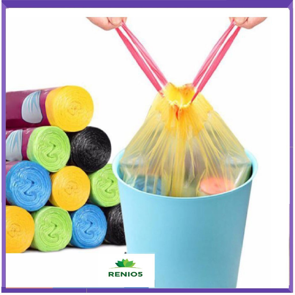 Túi bóng đựng rác tự phân hủy, phân loại rác mà xanh, vàng, đỏ có dây rút quai xách 45 x 50cm bảo vệ môi trường