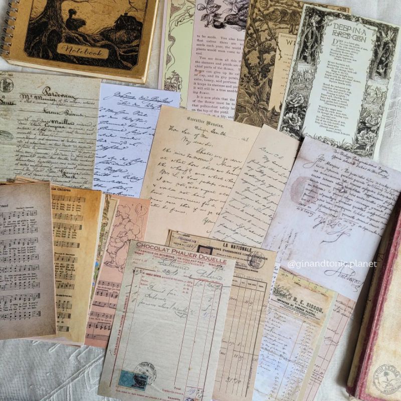 Giấy nền trang trí retro nhiều chủ đề dùng decor vintage journal và junk journal - ginandtonic