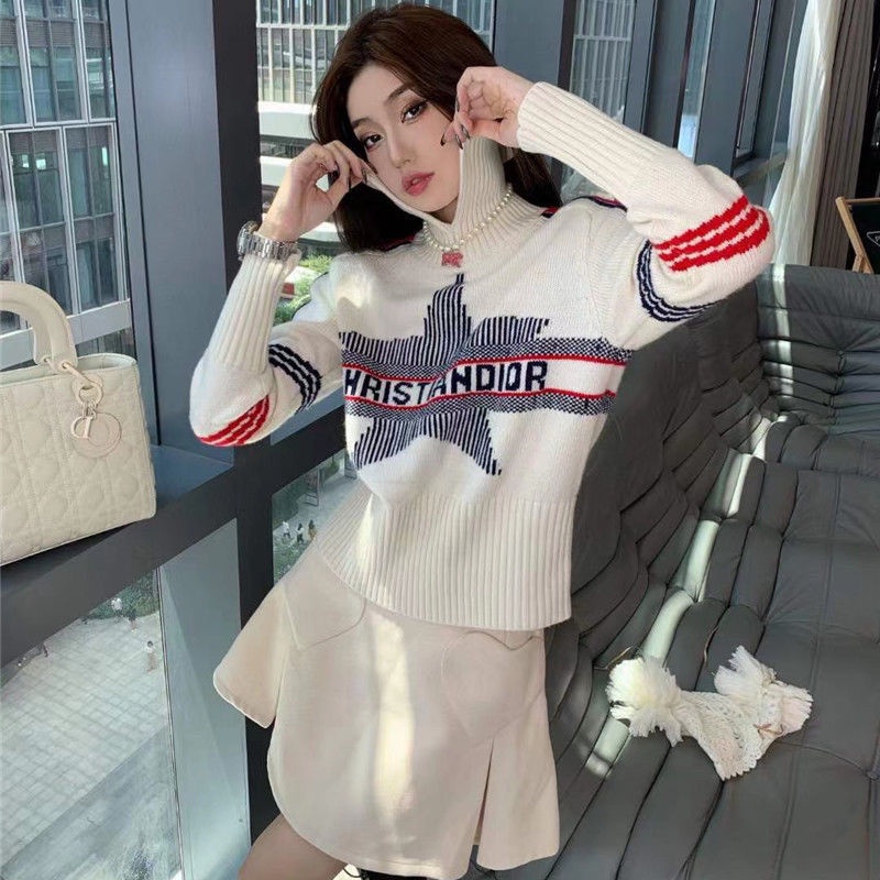 Áo Sweater Dệt Kim Cổ Lọ Dáng Rộng In Chữ Năm Cánh Thời Trang Mùa Hè 2022 Sang Trọng Cho Nữ