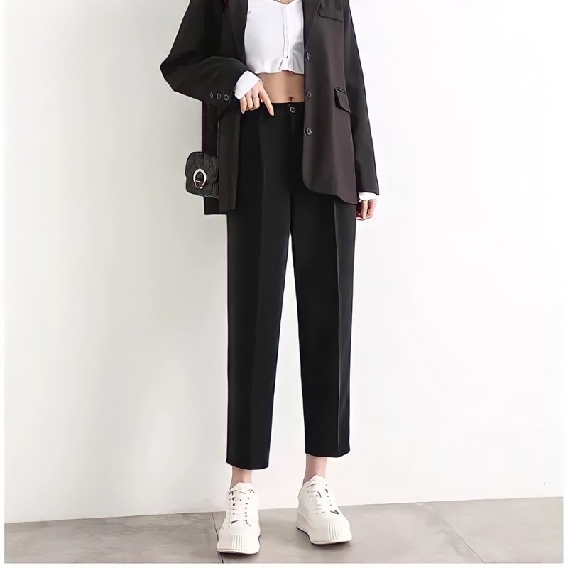 Quần vải nữ công sở dáng baggy ống đứng vừa kiểu mới- Quần tây nữ lưng cao form đẹp