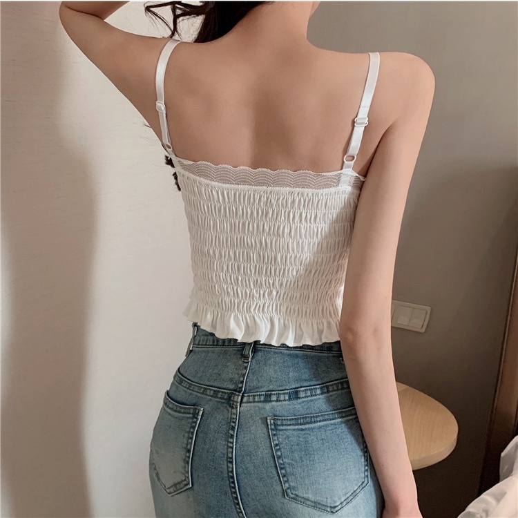 Áo Hai Dây Phối Ren Màu Trắng Thời Trang Mùa Hè Cho Nữ