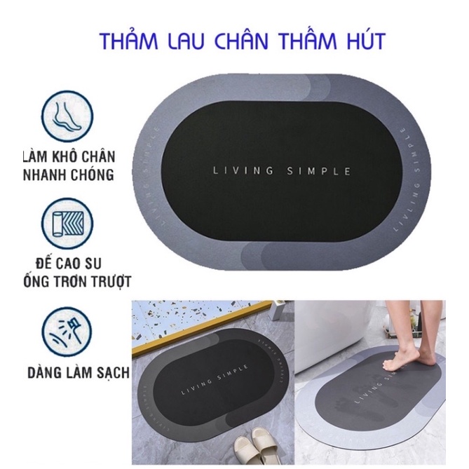 Thảm Chùi Chân Siêu Mềm, Thấm Hút Trong 3 Giây Tốc Độ Bay Hơi Nhanh Chất Liệu Silicon Chống Trơn TrượT