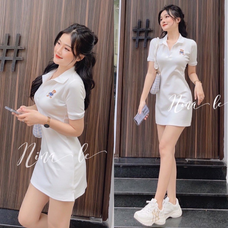 Đầm Thun Polo Thêu Hoạ Tiết Gấu Dễ Thương | BigBuy360 - bigbuy360.vn