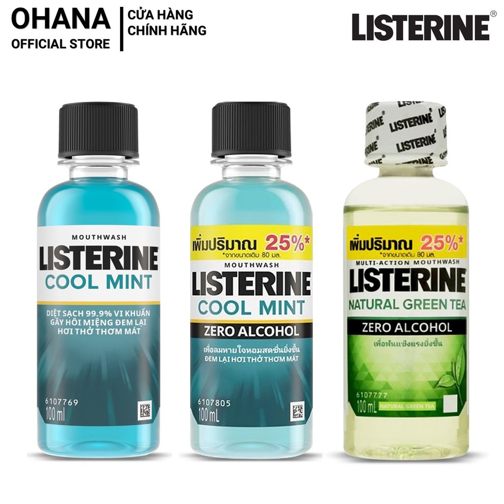 Nước Súc Miệng Listerine Diệt Khuẩn, Giữ Hơi Thở Thơm Mát Listerine 100ml