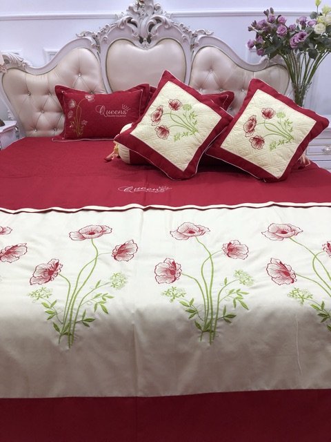 Bộ chăn ga gối Satin queen mùa cưới 7 món | BigBuy360 - bigbuy360.vn