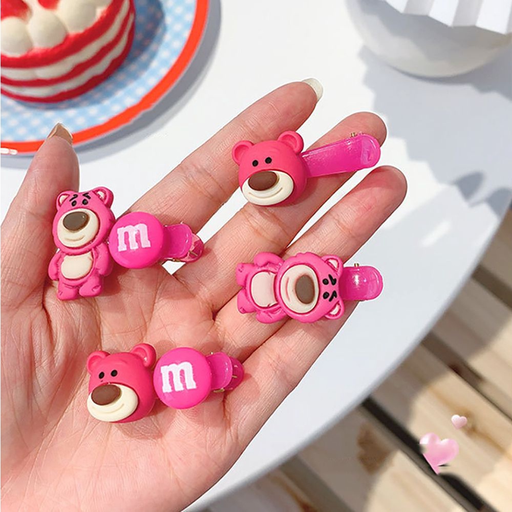 Kẹp tóc SKJK bằng acrylic thiết kế gấu dâu hoạt hình đáng yêu phong cách Hàn Quốc cho nữ