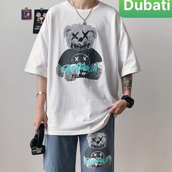 BỘ THỂ THAO NAM NỮ HỌA TIẾT GẤU MA HOẠT HÌNH CUTE, QUẦN ÁO NAM CỘC TAY MẪU MỚI- DUBATI FASHION