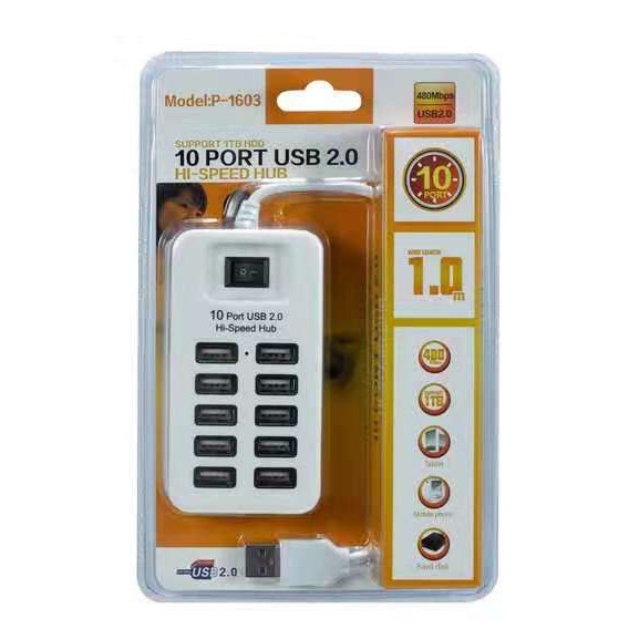 Bộ Chia 10 Cổng Usb2.0hub Có Công Tắc 1.0m