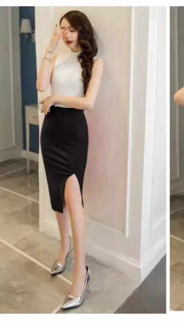 M17-Chân váy bút chì dài qua gối xẻ đùi trước | BigBuy360 - bigbuy360.vn