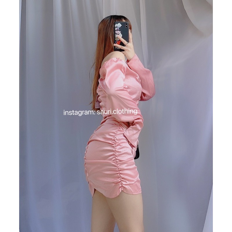 HÀNG SẴN🖤Freeship Đầm ôm body nhún phi bóng sexy|Đầm dự tiệc trễ vai sang chảnh