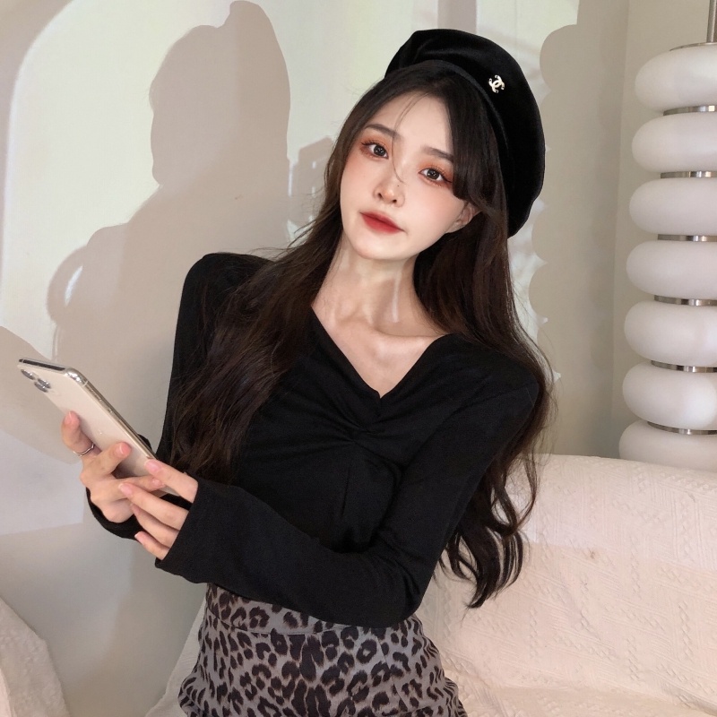 ZHELIHANGFEI Áo Thun Tay Dài Lưng Cao Dáng Ôm Hợp Thời Trang