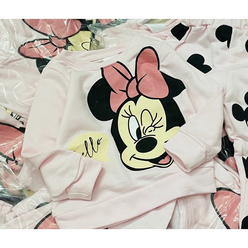 Bộ nỉ da cá Minn.ie hồng hm cho bé gái size từ 10-22 cân