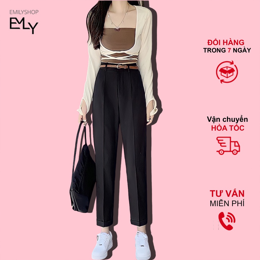 Quần tây nữ ống đứng nữ công sở cạp cao ống suông Emilyshop ulzzang