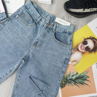 Quần Jeans Ngố Nữ Rách