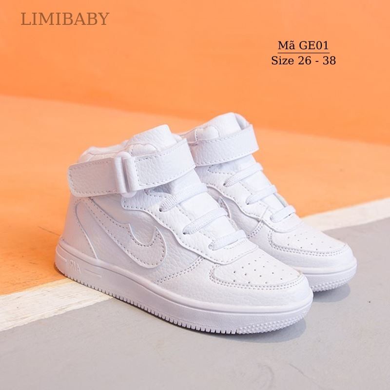 Giày trắng LIMIBABY cổ cao cho bé trai gái sneaker thê thao năng động cá tính phù hợp trẻ em 3 4 5 6 7 8 9 12 tuổi GE01