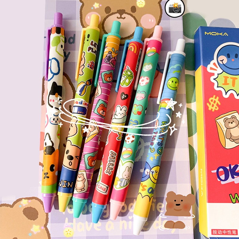 Set 6 Bút Bi Mực Đen Ngòi 0.5mm Có Thể Thu Gọn Tiện Lợi