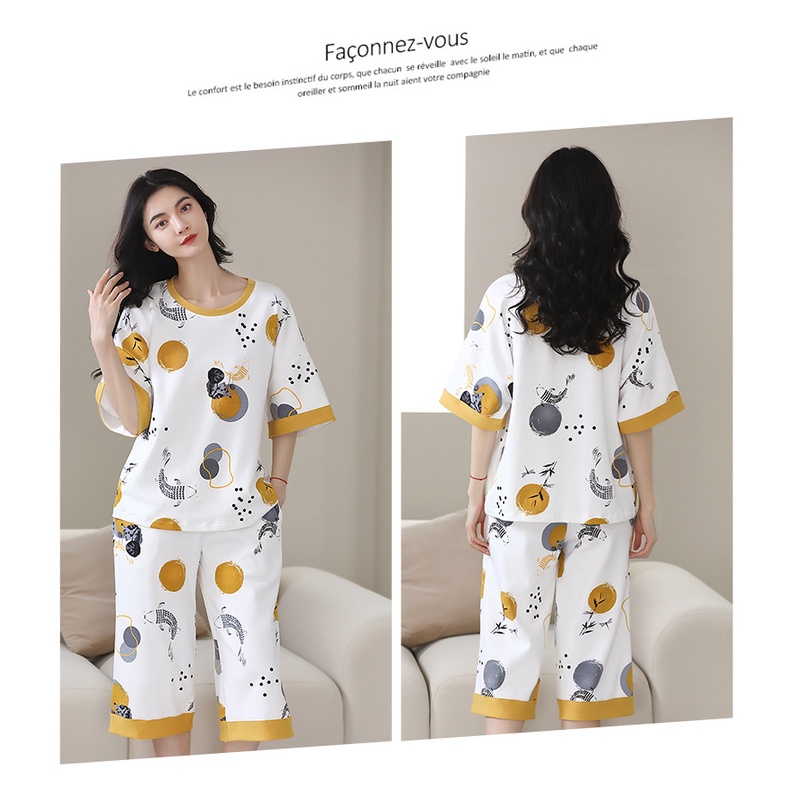 XK8015 Bộ mặc nhà nữ hè quần lửng hàng nhập