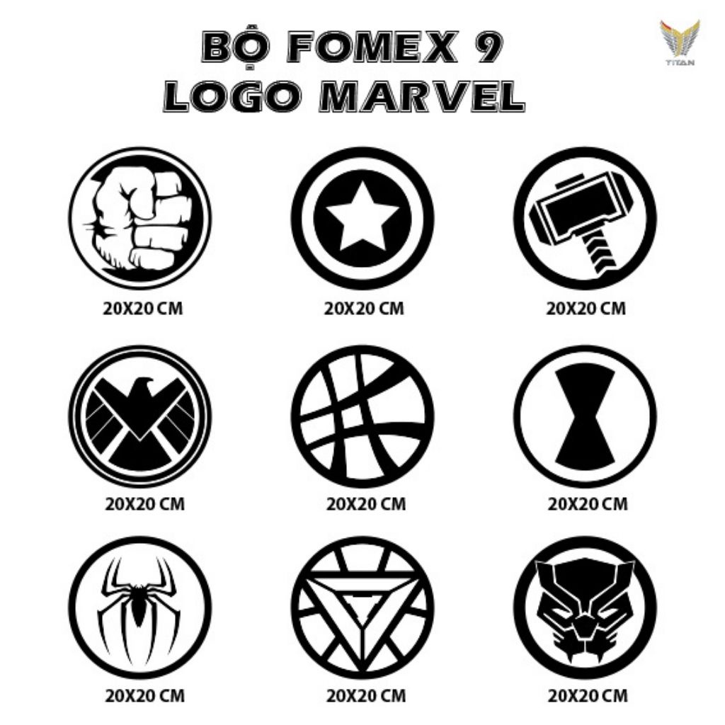 Bộ tranh dán tường 9 biểu tượng Marvel, chất liệu Fomex, tranh decor trang trí nhà cửa, phòng ngủ