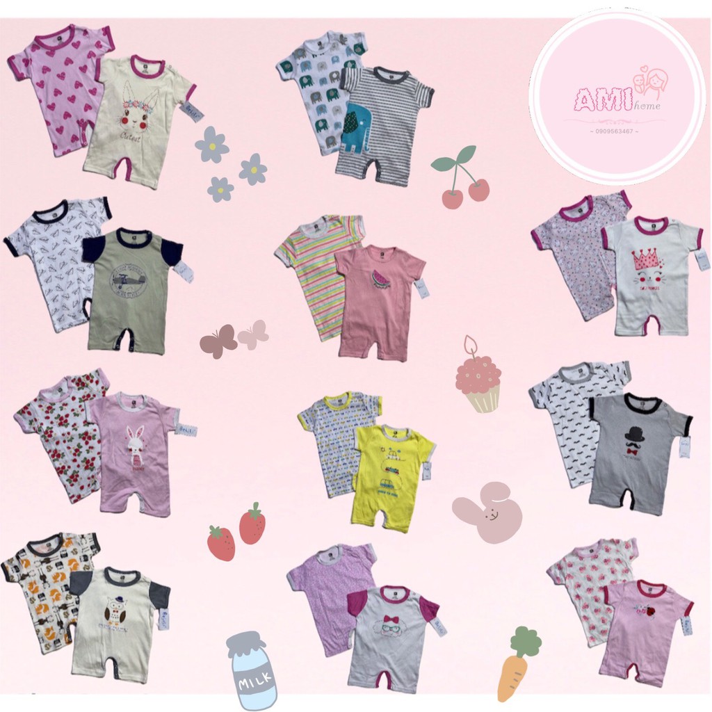 Set 2 body đùi cộc tay Beliti cúc bấm cài vai xuất Mỹ cho bé 0-12 tháng