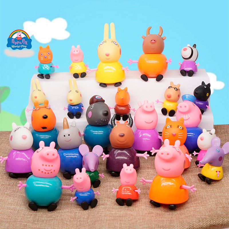 25 PCS/Set Peppa George Mummy Daddy Peppa Pig Soft Head Dolls Kids Toys Cake Decoration Doll