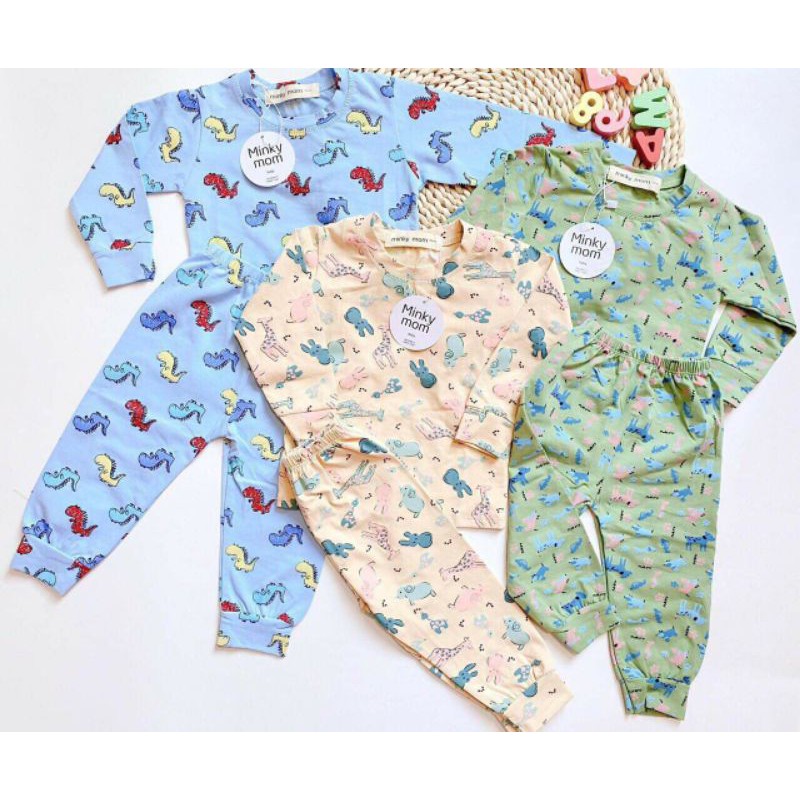 Bộ dài tay cho bé Minky mom cotton 100% họa tiết dễ thương cho bé