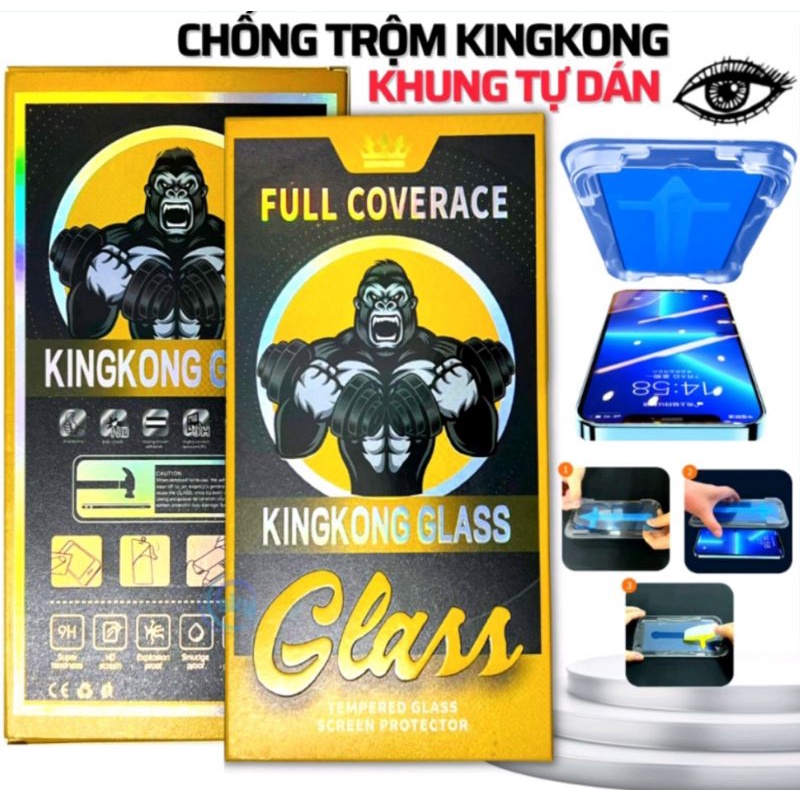 Cường lực KingKong chống nhìn trộm có khung tự dán cho iphone 11 pro max 12 pro max 13 pro max x xr xs max 14 pro max