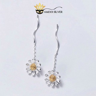 Bông tai bạc s925 hoa cúc tua rua xỏ qua tai - amooi silver ab182