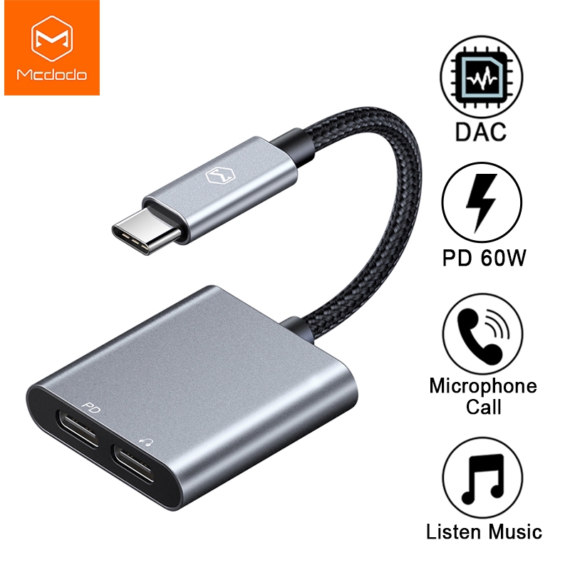 Mcdodo 60W PD USB Type C To 3.5mm Jack Earphone Audio Adapter Fast Charge PUBG Game Cable For iPad Pro Macboo Samsun Note 10 Huawei Xiaomi